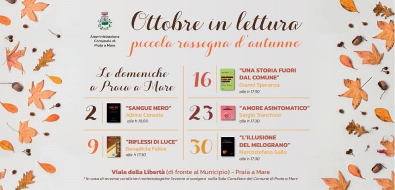 PRAIA A MARE. “OTTOBRE IN LETTURA”. SI PARTE DOMENICA 2 OTTOBRE CON IL LIBRO “SANGUE NERO”