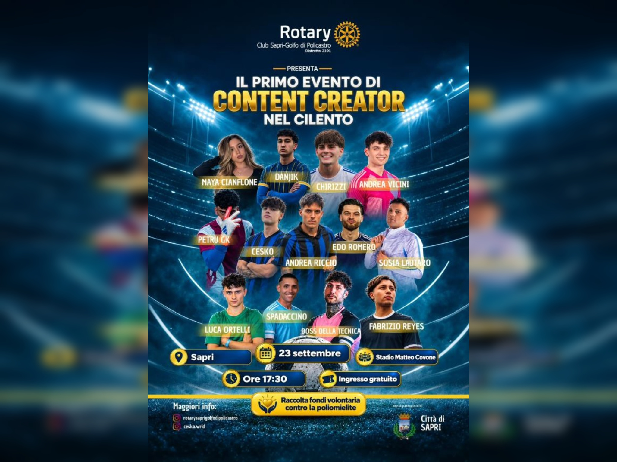 Sapri: il primo evento di Content Creator nel Cilento, sport, giovani e solidarietà allo Stadio Covone